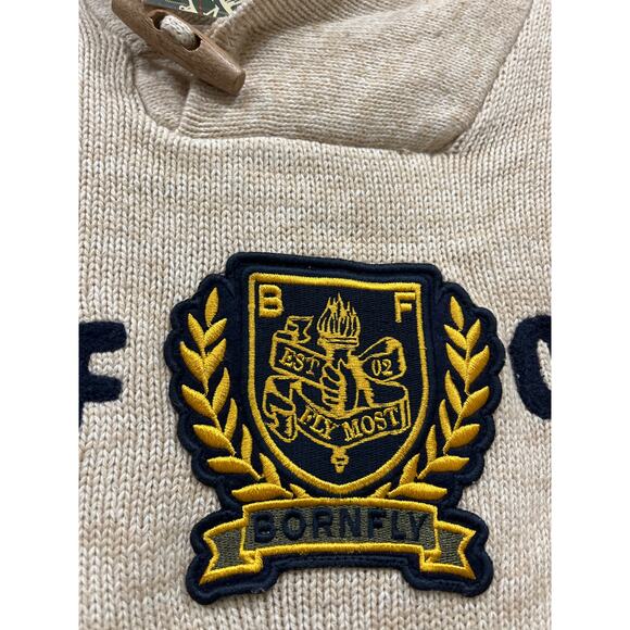 Born Fly Sweater Embroidered Modern Cowl Mockneck Mens Small Oatmeal Heather Mar - Picture 2 of 12